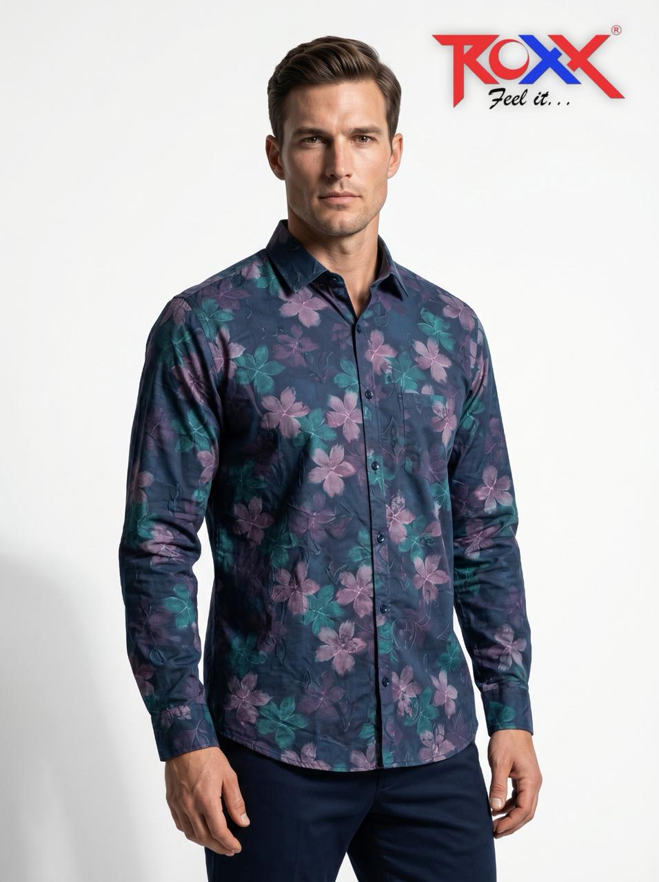 ROXX Navy Floral Long-Sleeve Shirt